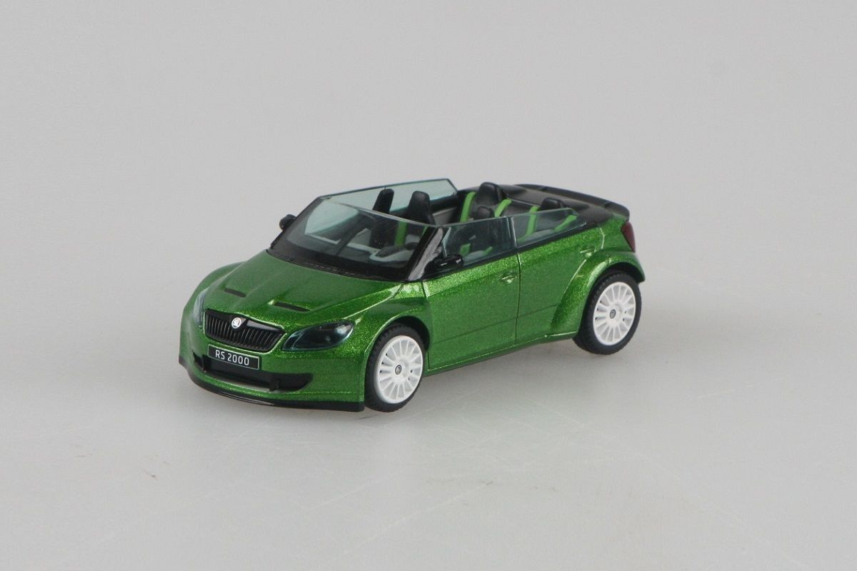 Kovový model Škoda Fabia II FL RS2000 Concept - zelená rallye metalíza